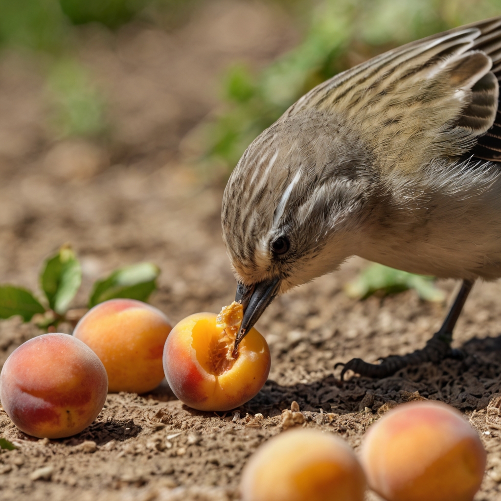 Default_A_small_bird_pecking_at_an_apricot_that_has_fallen_to_2.jpg